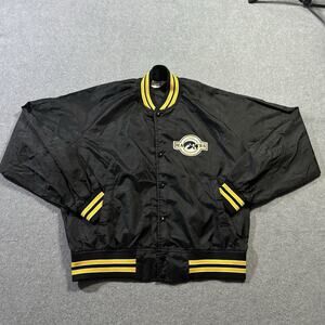 Vtg 1989 Chalk Line Iowa Hawkeyes Satin Bomber Jacket XL Black NCAA 80s USA